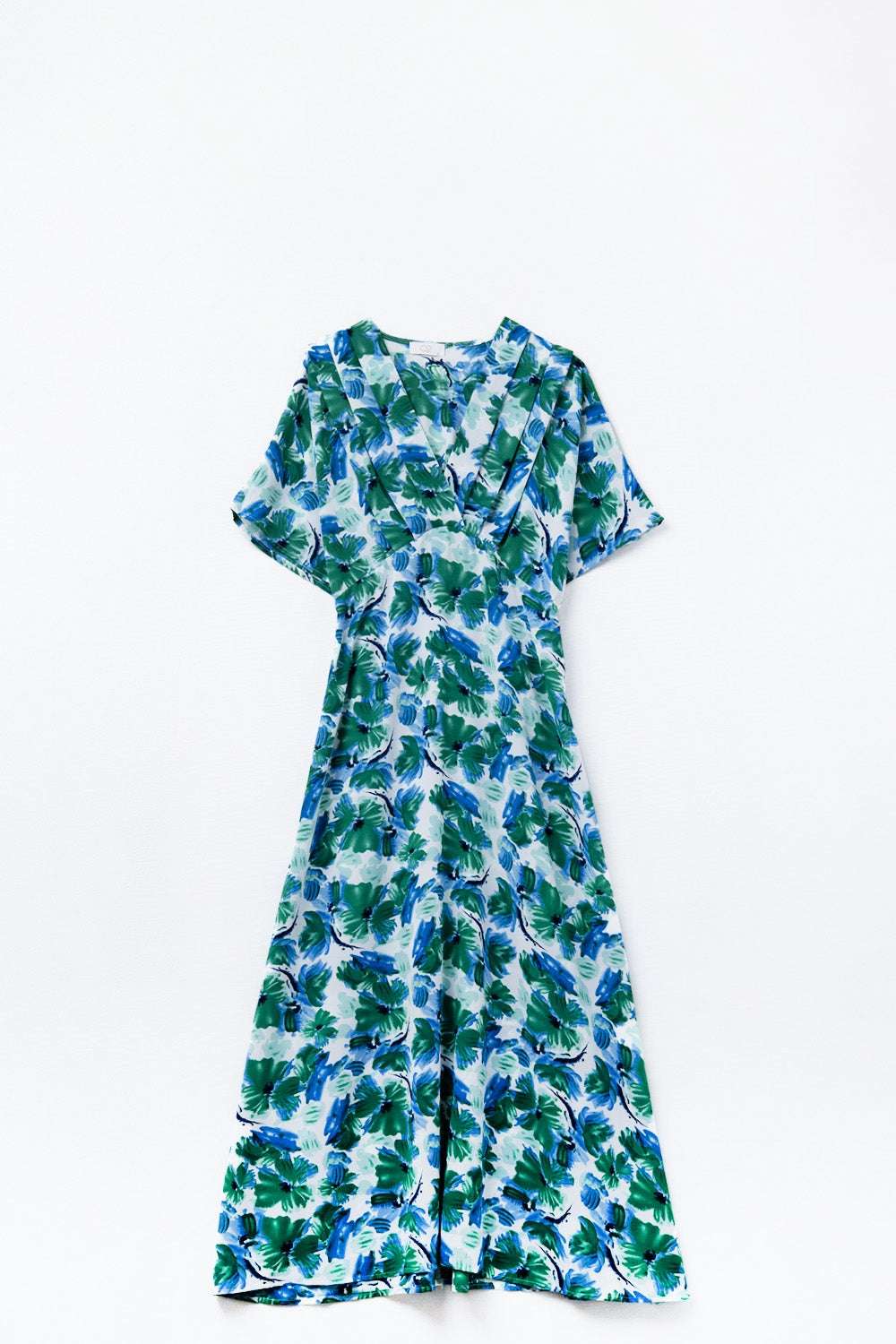 Maxi floral print dress in satin fabric with dropped sleeves - Dresses