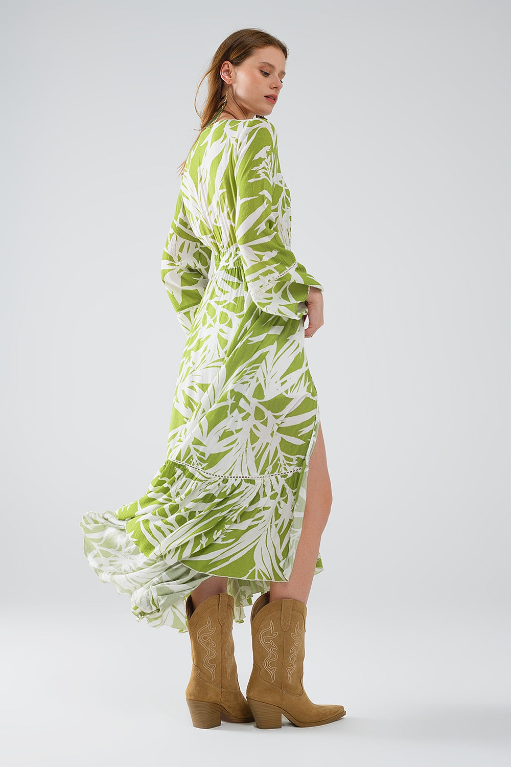 Maxi green kimono with tropical palm print - Jacket