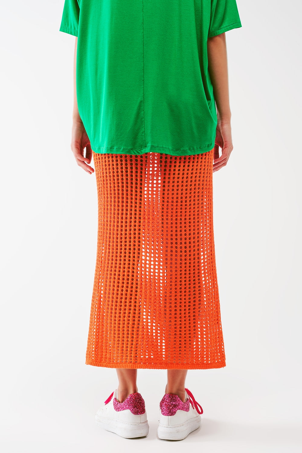 maxi sheer crochet skirt in Orange - Skirts