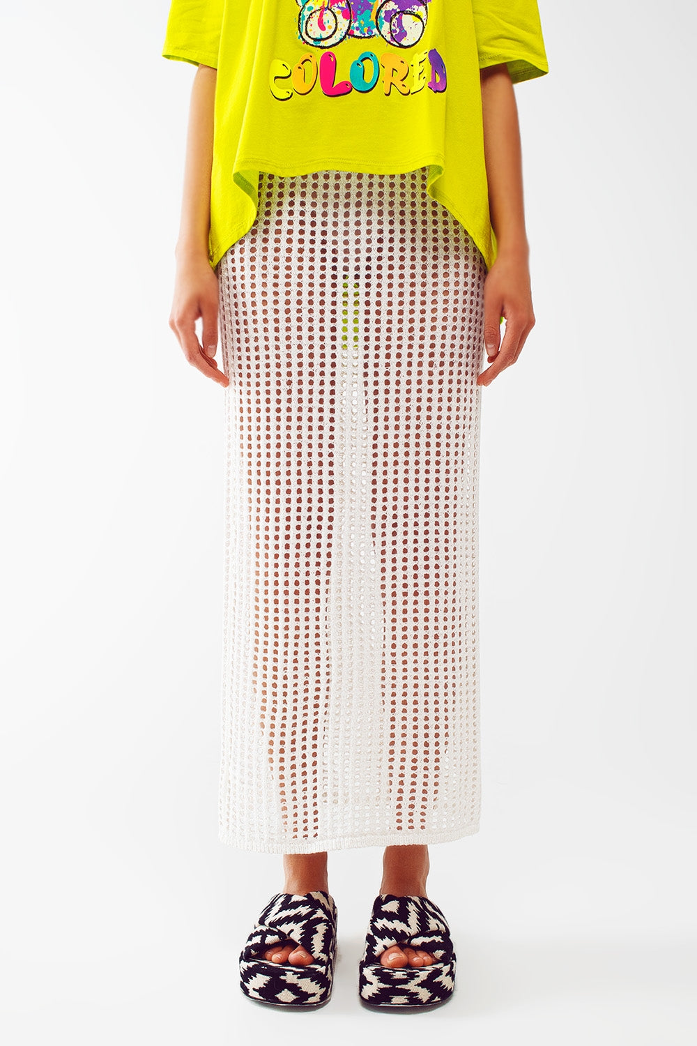 maxi sheer crochet skirt in white - Skirts