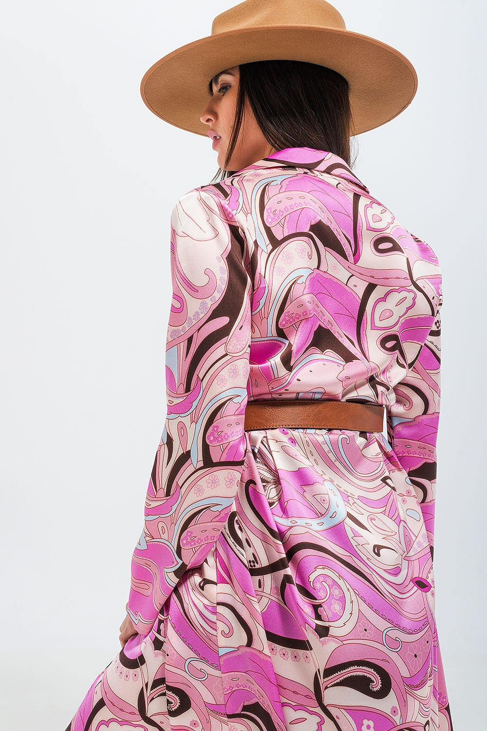 Maxi shirt dress in pink abstract print - Dresses