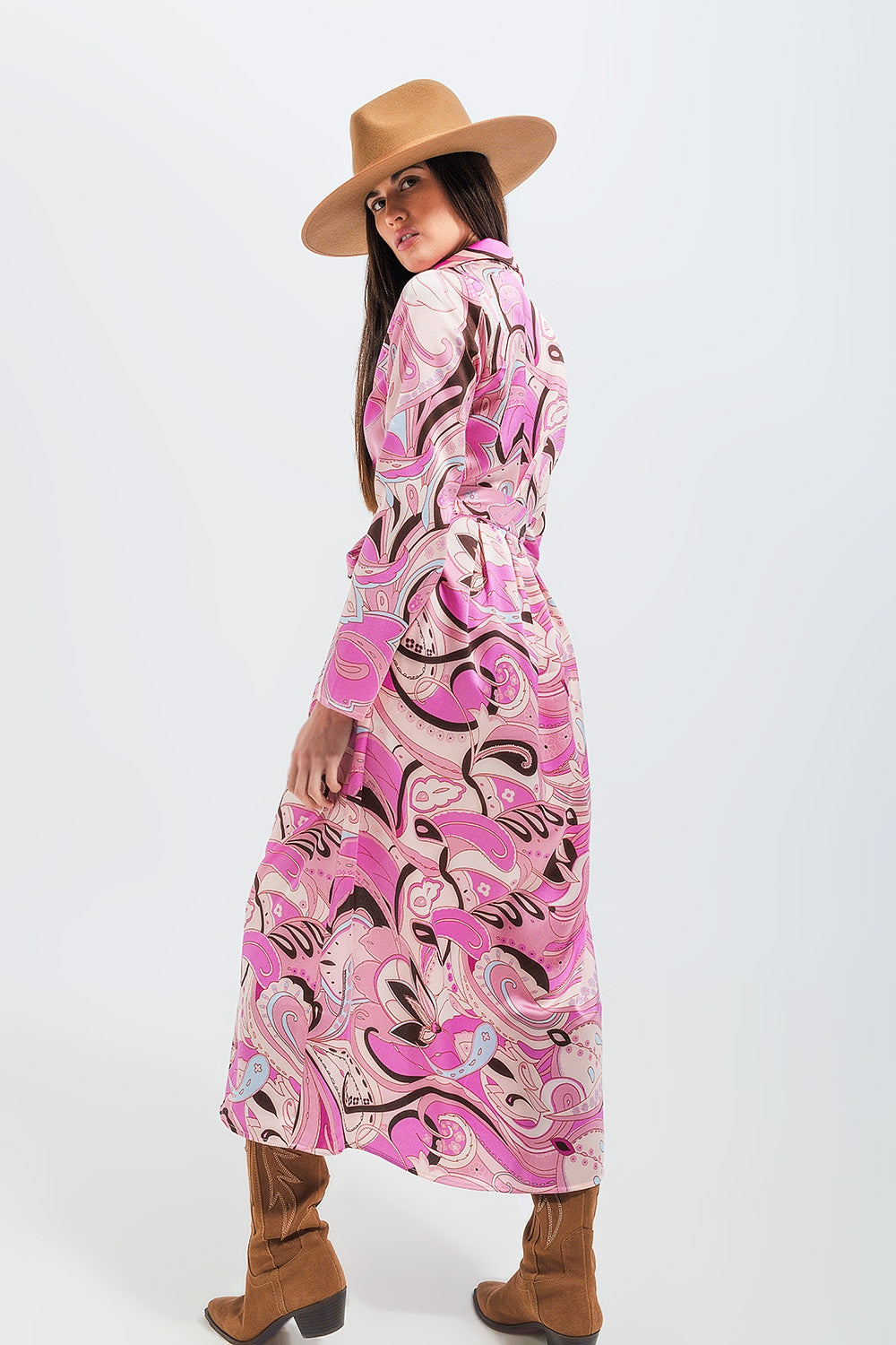Maxi shirt dress in pink abstract print - Dresses