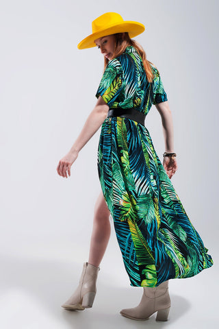 Robe chemise longue à imprimé tropical