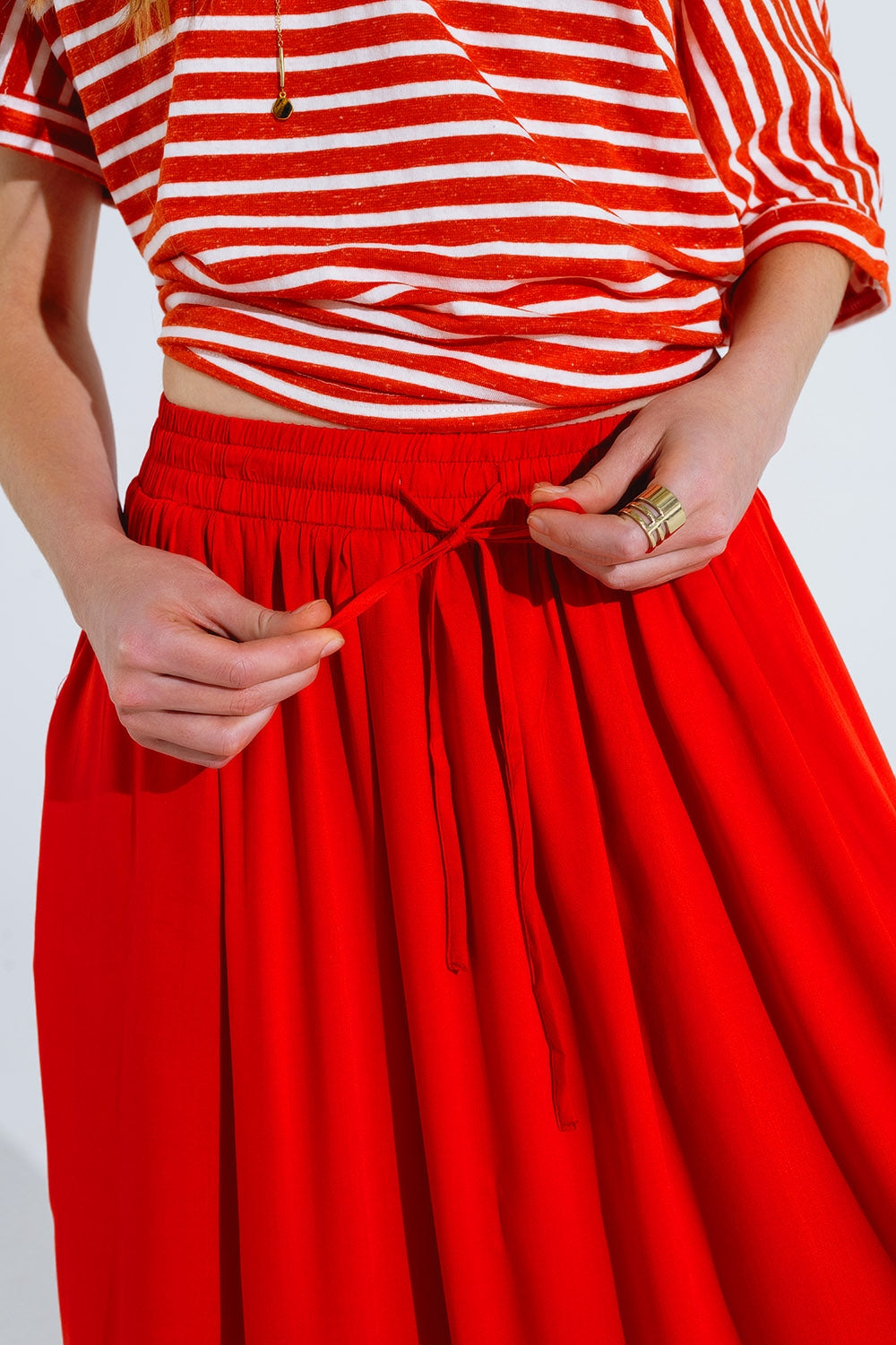 Maxi skirt in red fluid fabric with elastic waist - Skirts