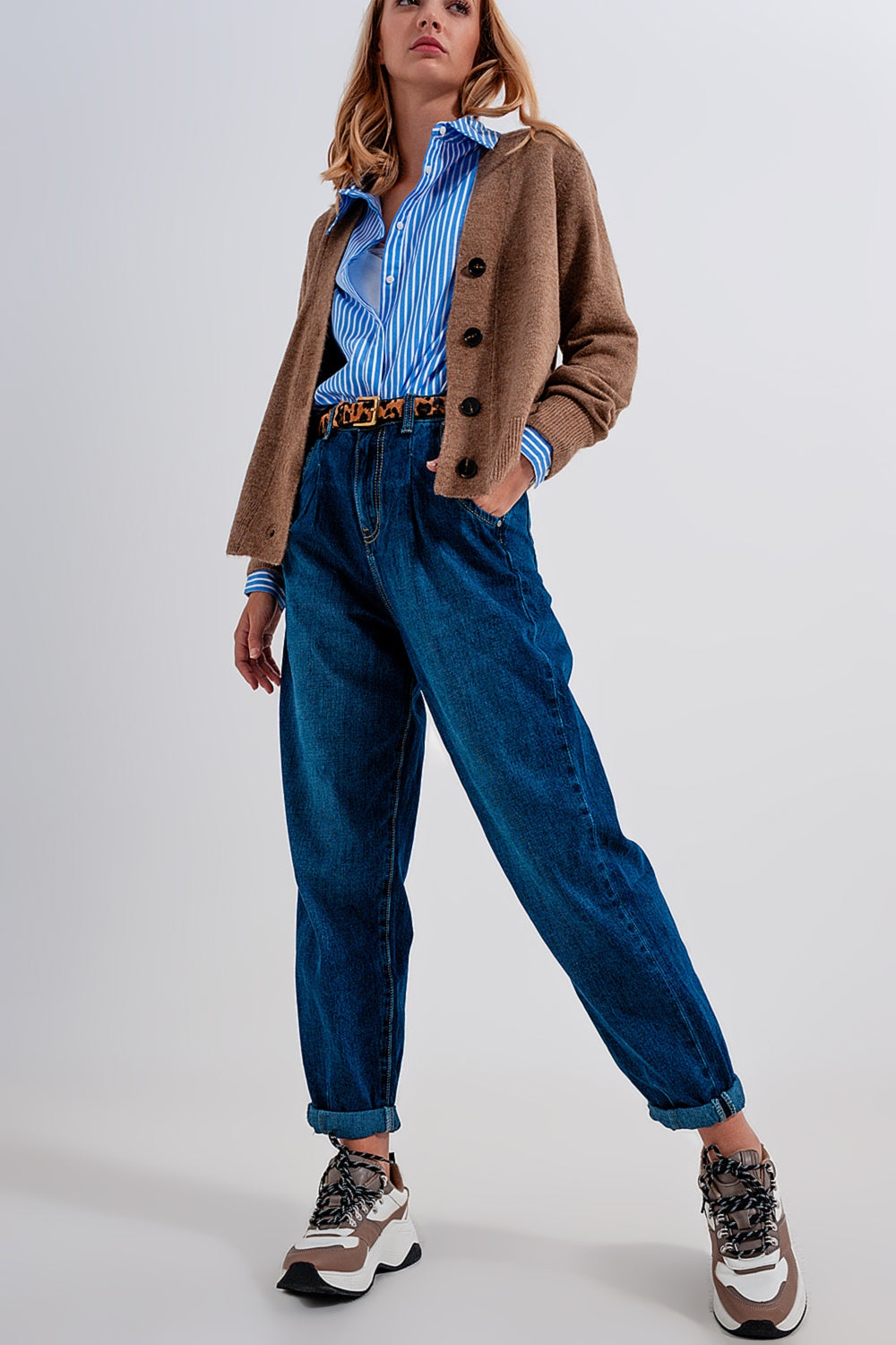Medium blue pleat front pegged Jeans - Jeans