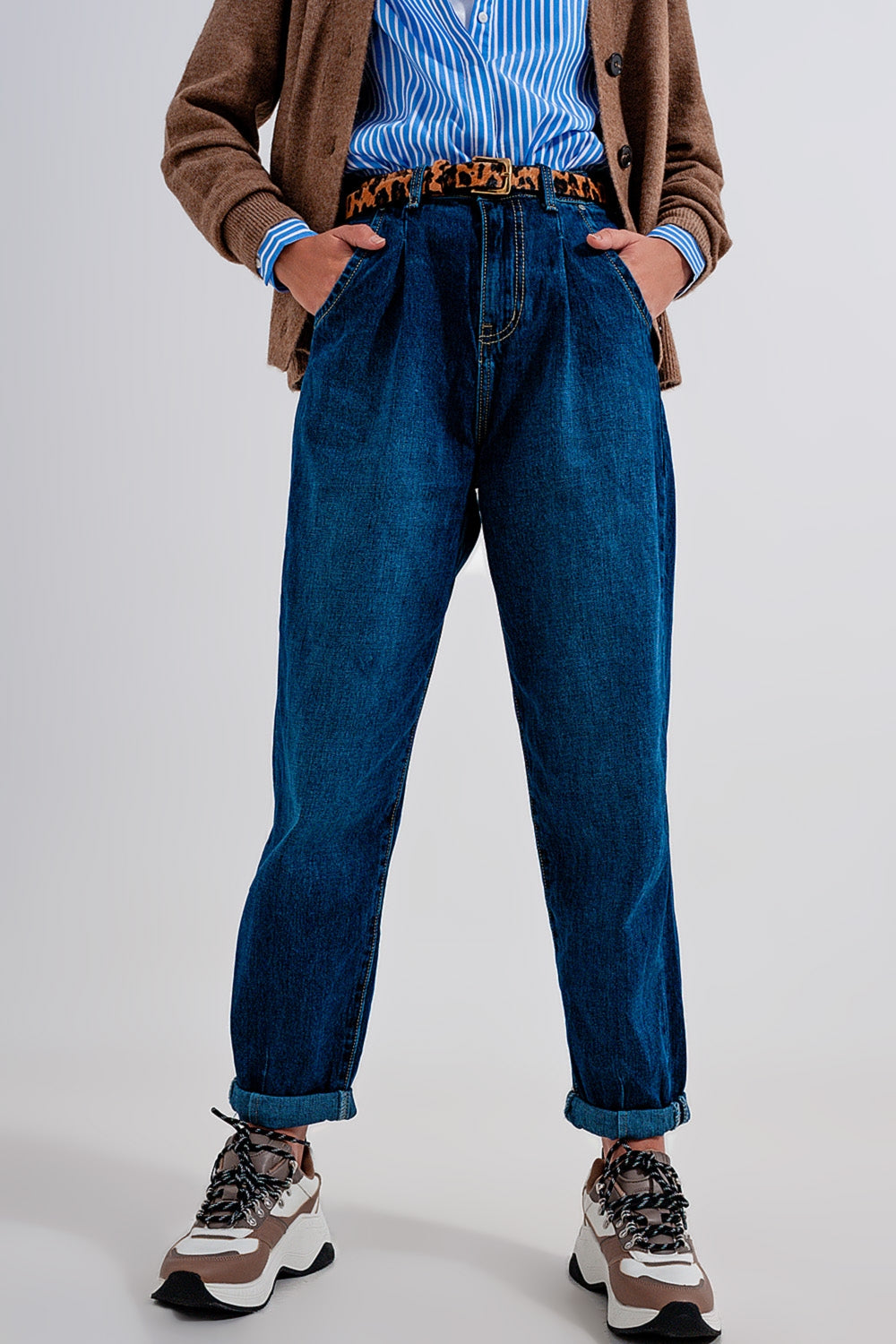 Medium blue pleat front pegged Jeans - Jeans