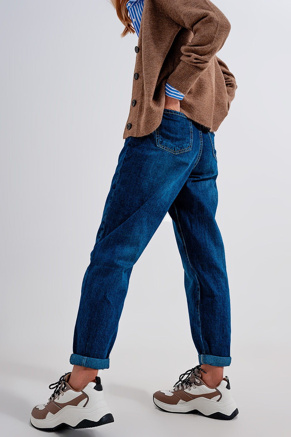 Medium blue pleat front pegged Jeans - Jeans
