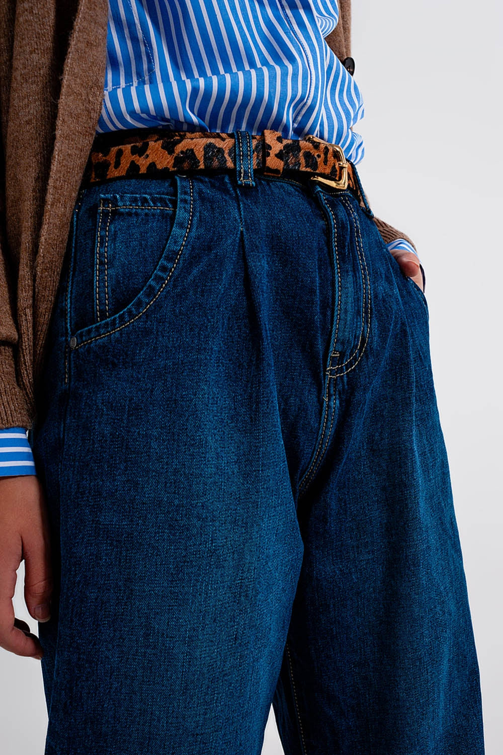 Medium blue pleat front pegged Jeans - Jeans