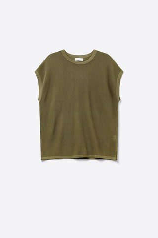 Mesh knit sweater in khaki color