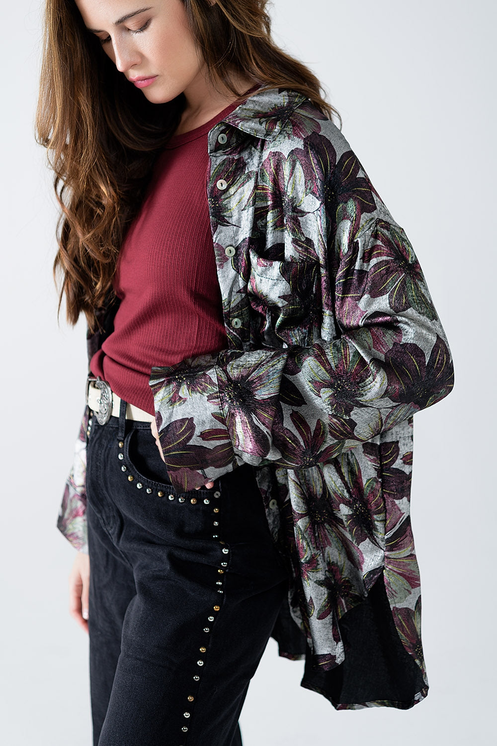 Metallic effect flower print shirt - Shirts