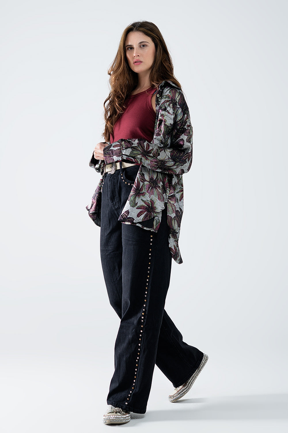 Metallic effect flower print shirt - Shirts