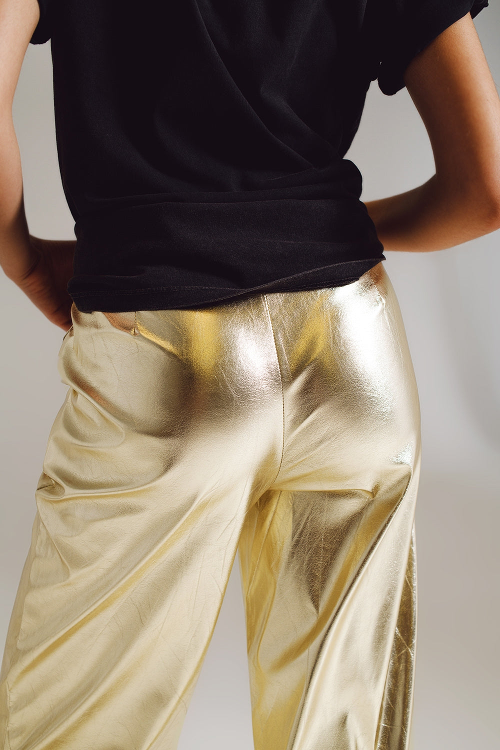 Metallic Straight Leg Pants in gold Q2 Pants BoutiqueLua