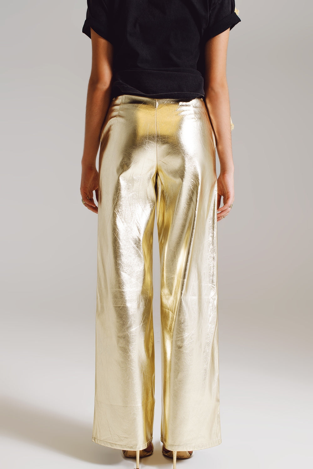 Metallic Straight Leg Pants in gold Q2 Pants BoutiqueLua