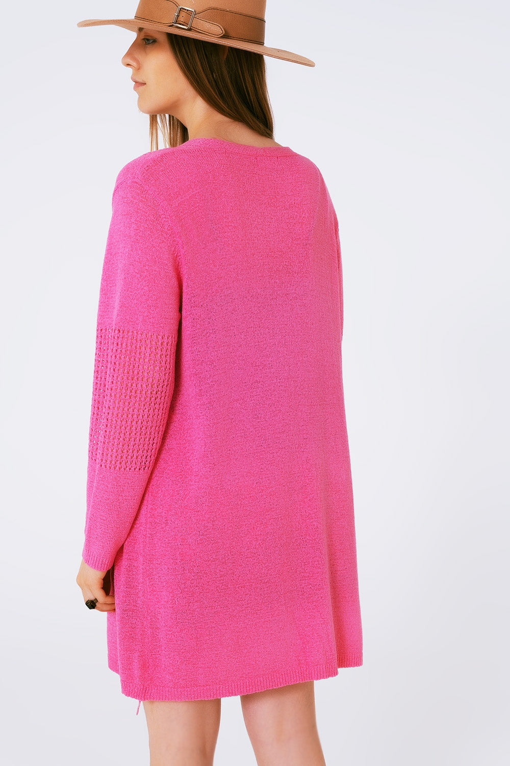 Midi Crochet Drawstring Cardigan in Pink Q2 Sweaters BoutiqueLua