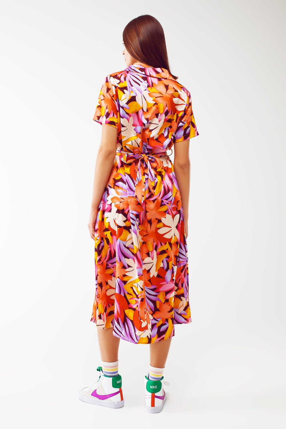 Midi Floral Print Dress in Multicolour Q2 Dresses BoutiqueLua