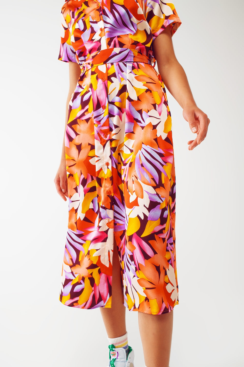 Midi Floral Print Dress in Multicolour Q2 Dresses BoutiqueLua