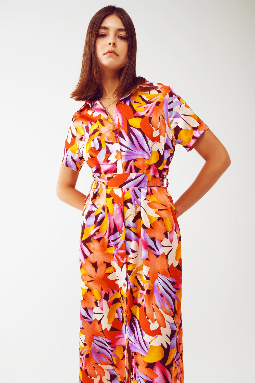 Midi Floral Print Dress in Multicolour Q2 Dresses BoutiqueLua