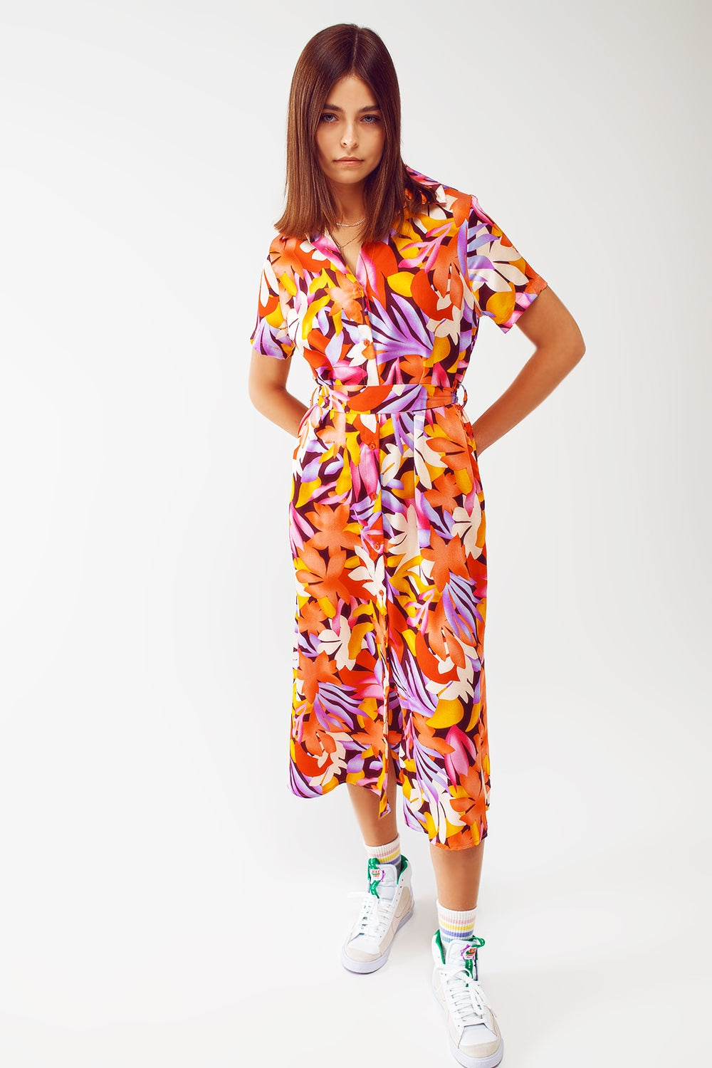 Midi Floral Print Dress in Multicolour Q2 Dresses BoutiqueLua