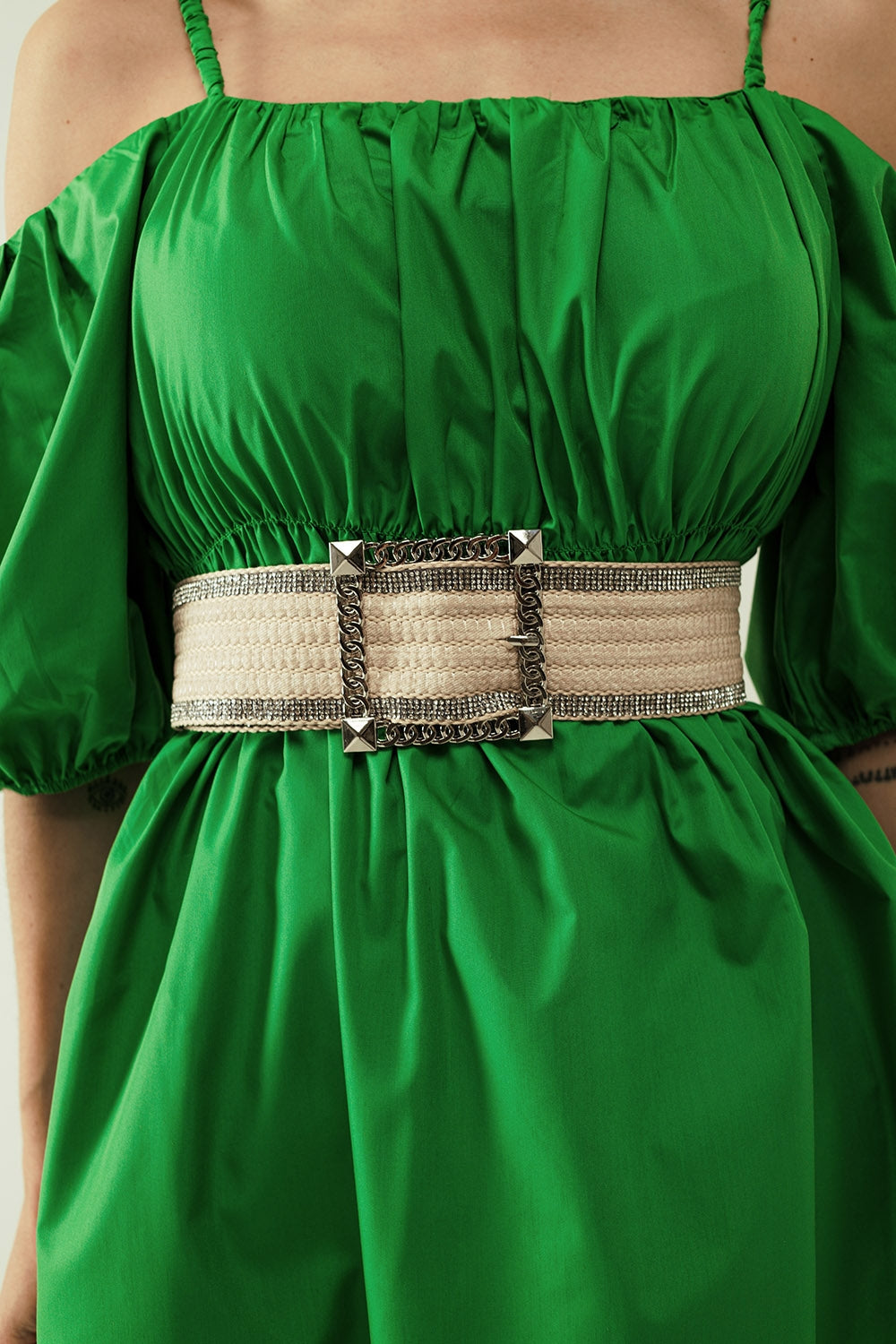 Midi green dress with short sleeves and straps Q2 Dresses BoutiqueLua