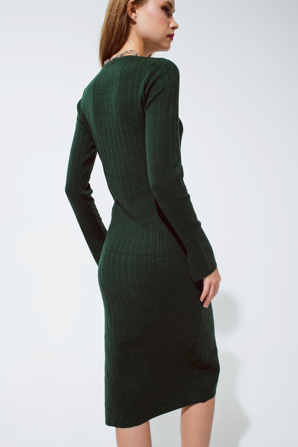Midi Green Ribbed Knit Dress Q2 Dresses BoutiqueLua