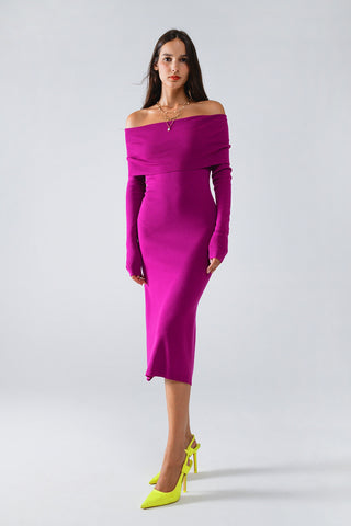 Robe mi-longue en maille à volants Badot en magenta