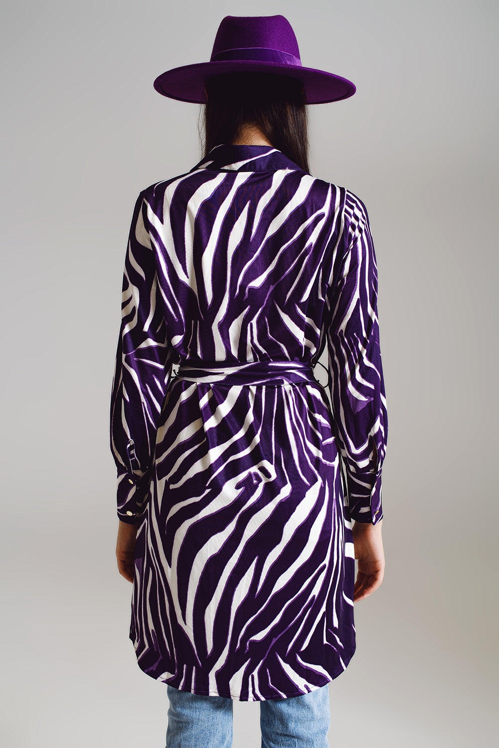 Midi short dress with zebra print in white and purple Q2 Dresses BoutiqueLua