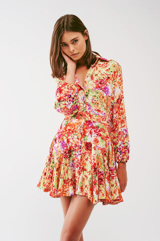 Mini-robe à volants à imprimé floral multicolore