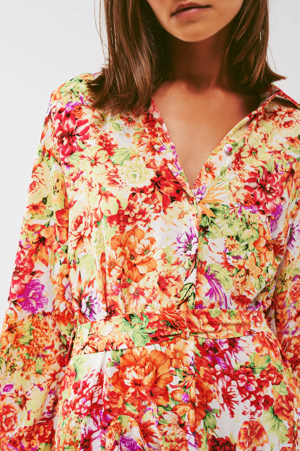 Mini Dress With Ruffles in Multicolor Floral Print - Dresses