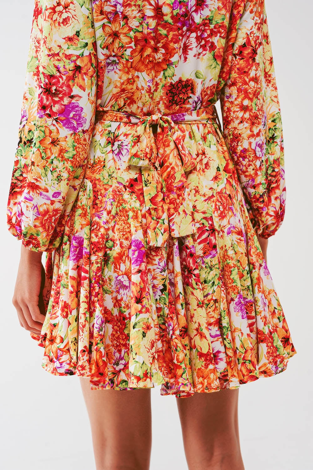 Mini Dress With Ruffles in Multicolor Floral Print - Dresses