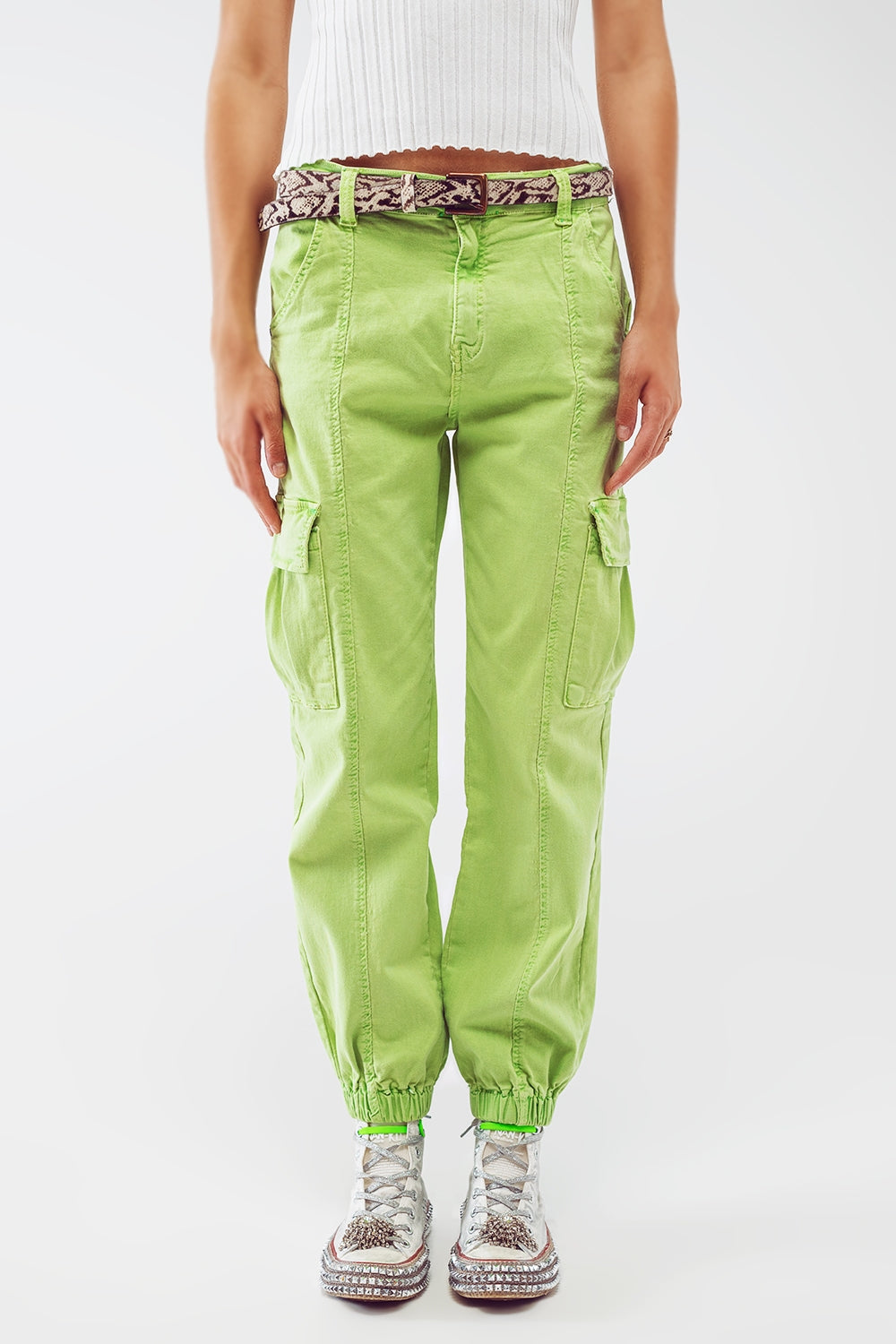 mint green cargo pants with elasticated waist and hem Q2 Jeans BoutiqueLua