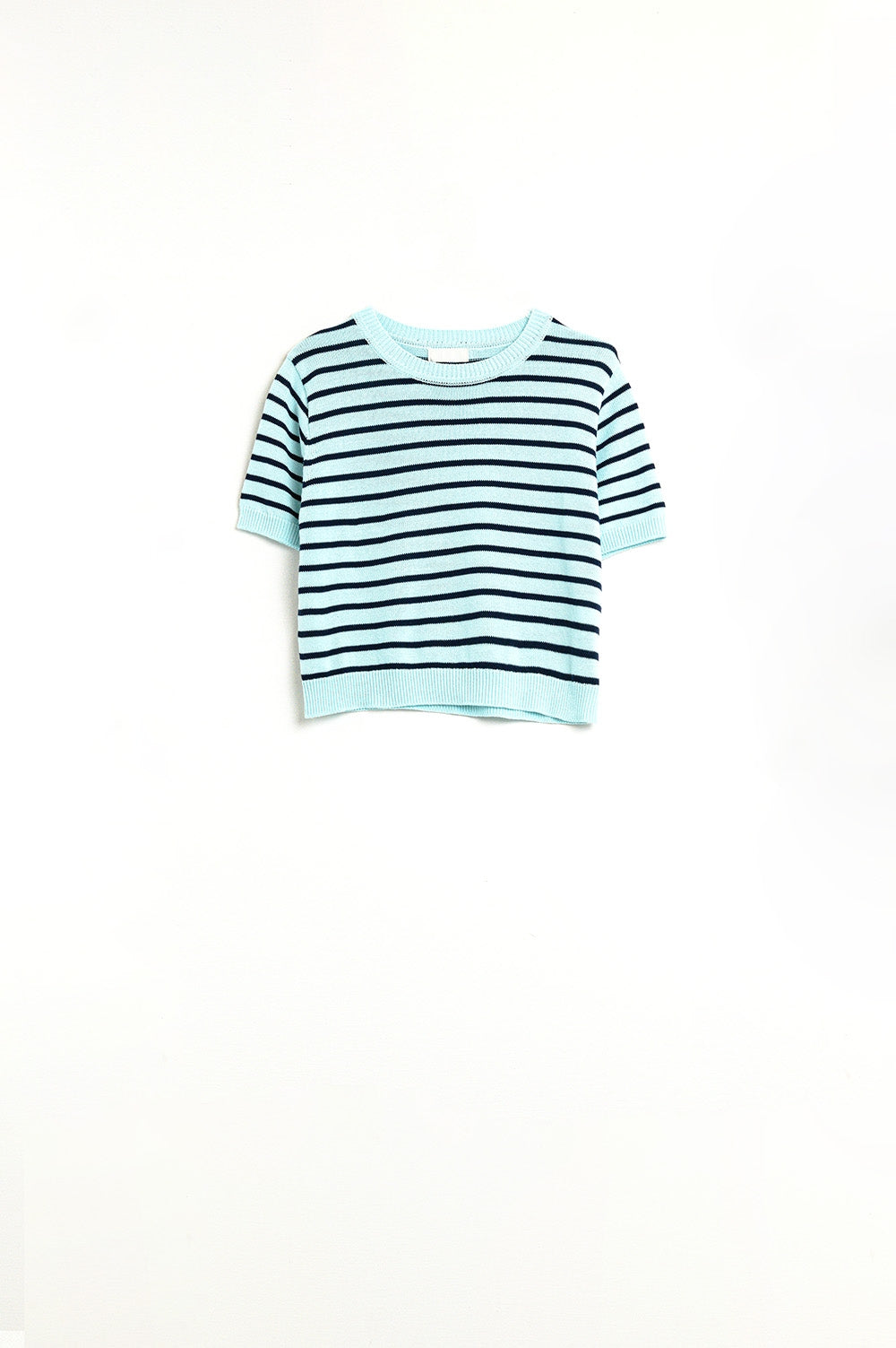 Mint Green Crop Sweater with navy Stripes - T-shirts