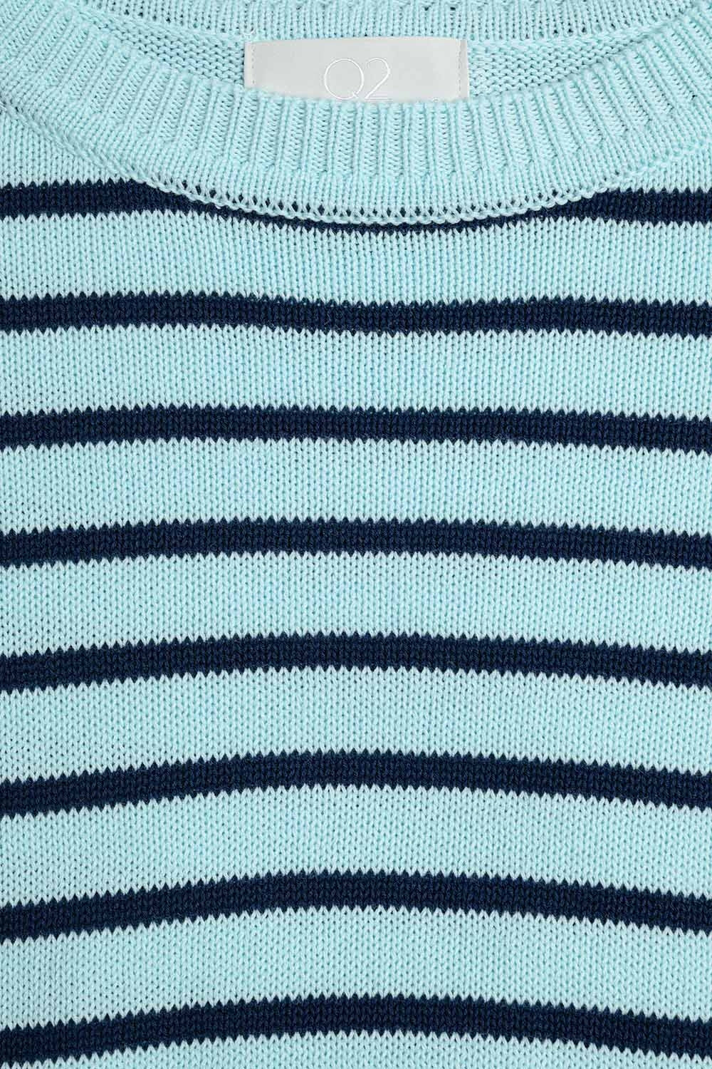 Mint Green Crop Sweater with navy Stripes - T-shirts