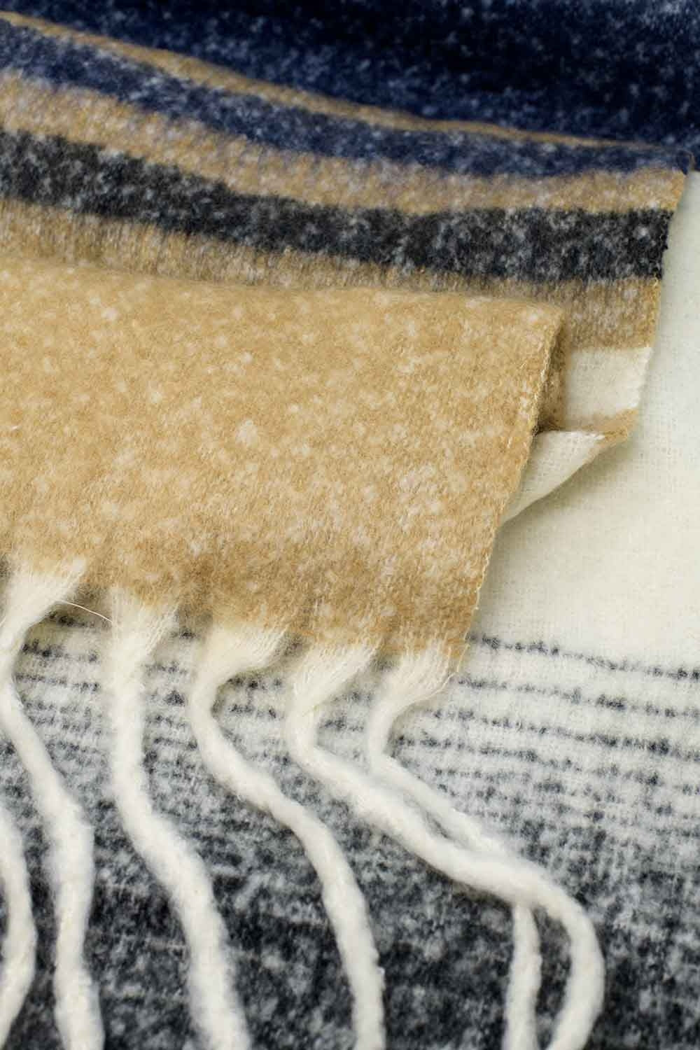 Multi Colored Chunky Knit Scarf in Shades of Beige Stripes - Necklaces