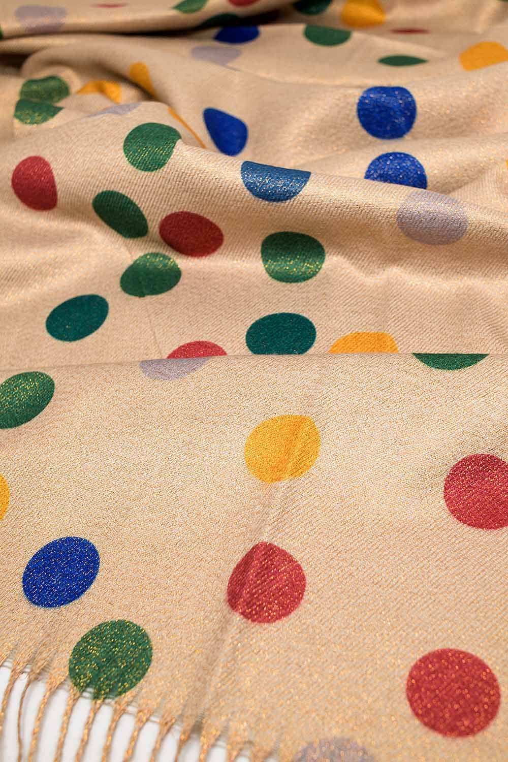 Multicolored Polka Dot soft Scarf in Beige - Necklaces