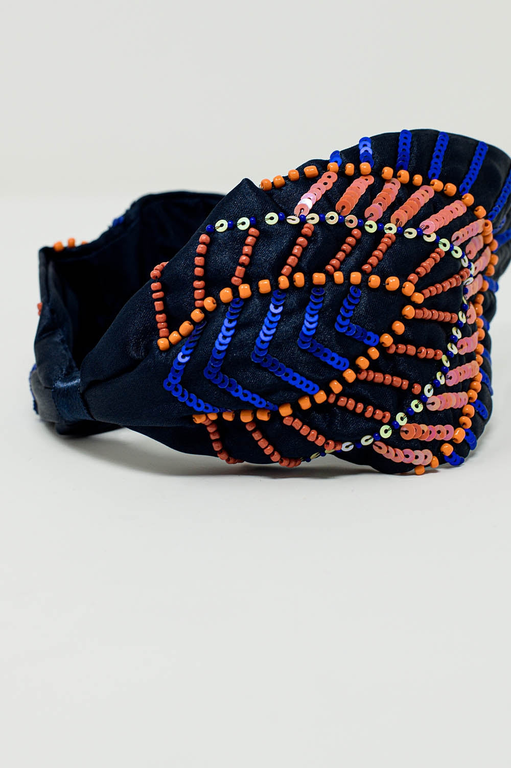 Navy blue headband with sequin and rhinestone embellishments - Headbands