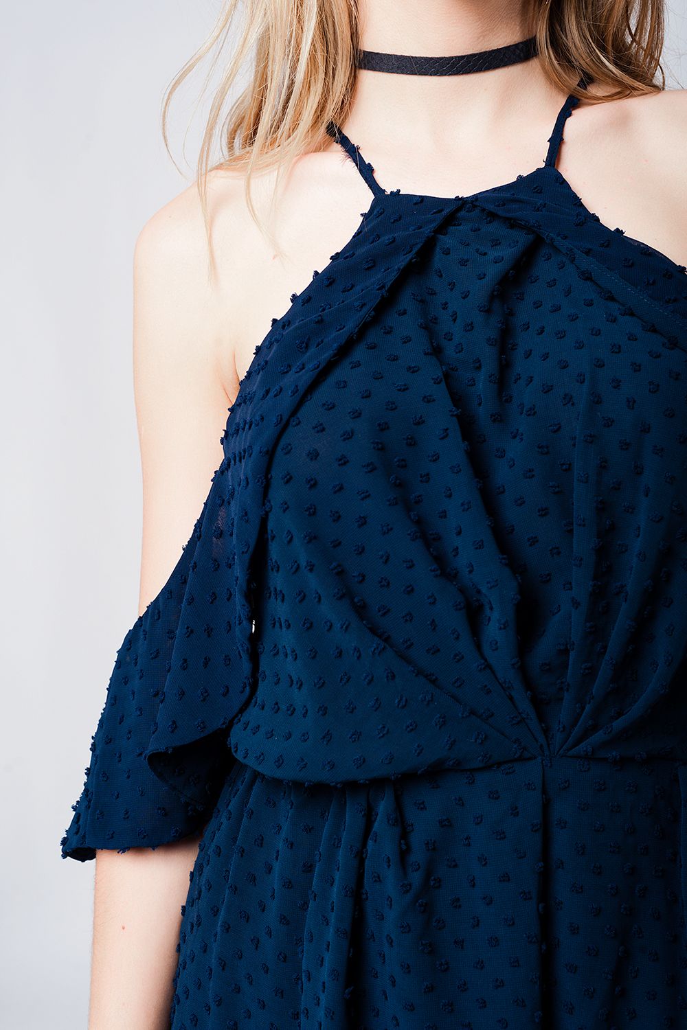 Navy plumeti cold-shoulder lightweight romper - Dresses