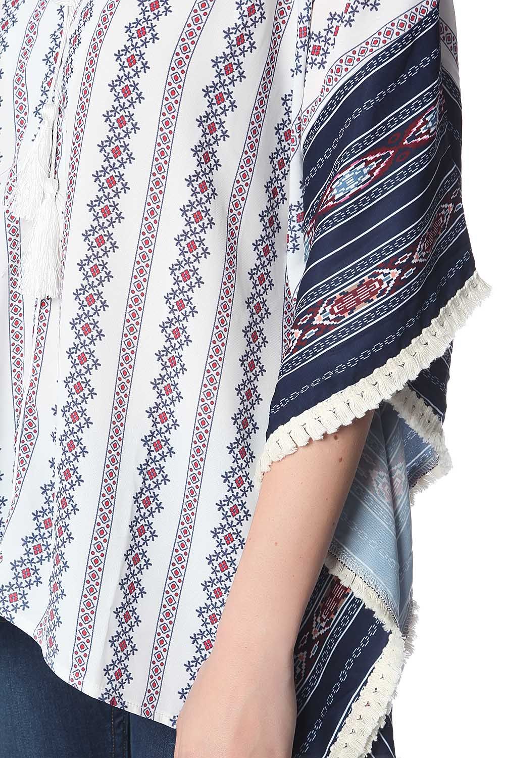 Navy oversized poncho top in tribe print - Ponchos