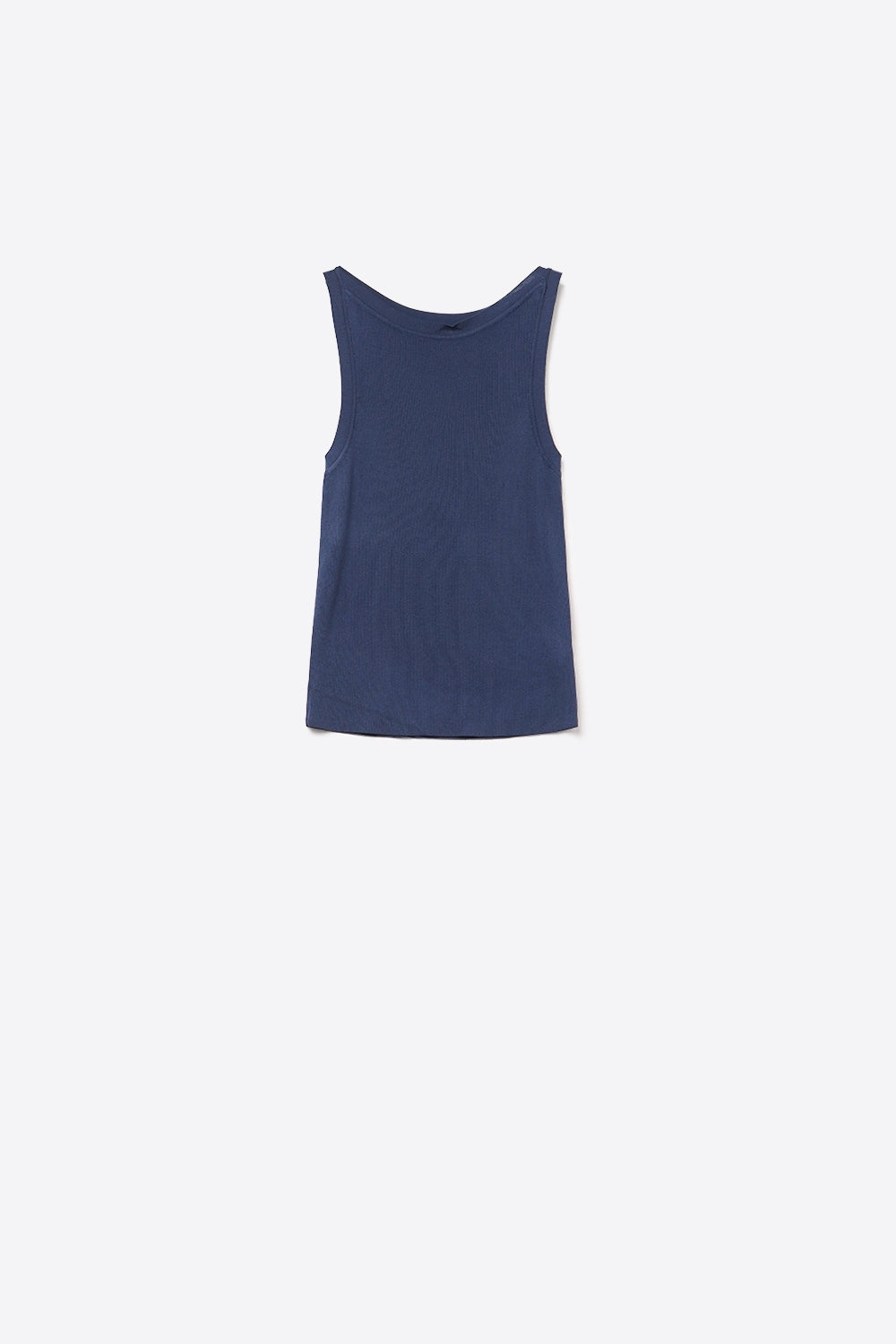 Navy Ribbed fine knit Sleeveless Top - Tops