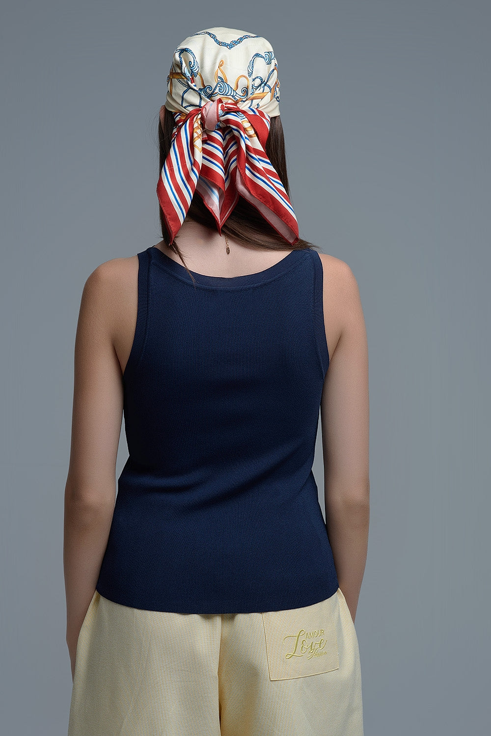 Navy Ribbed fine knit Sleeveless Top - Tops