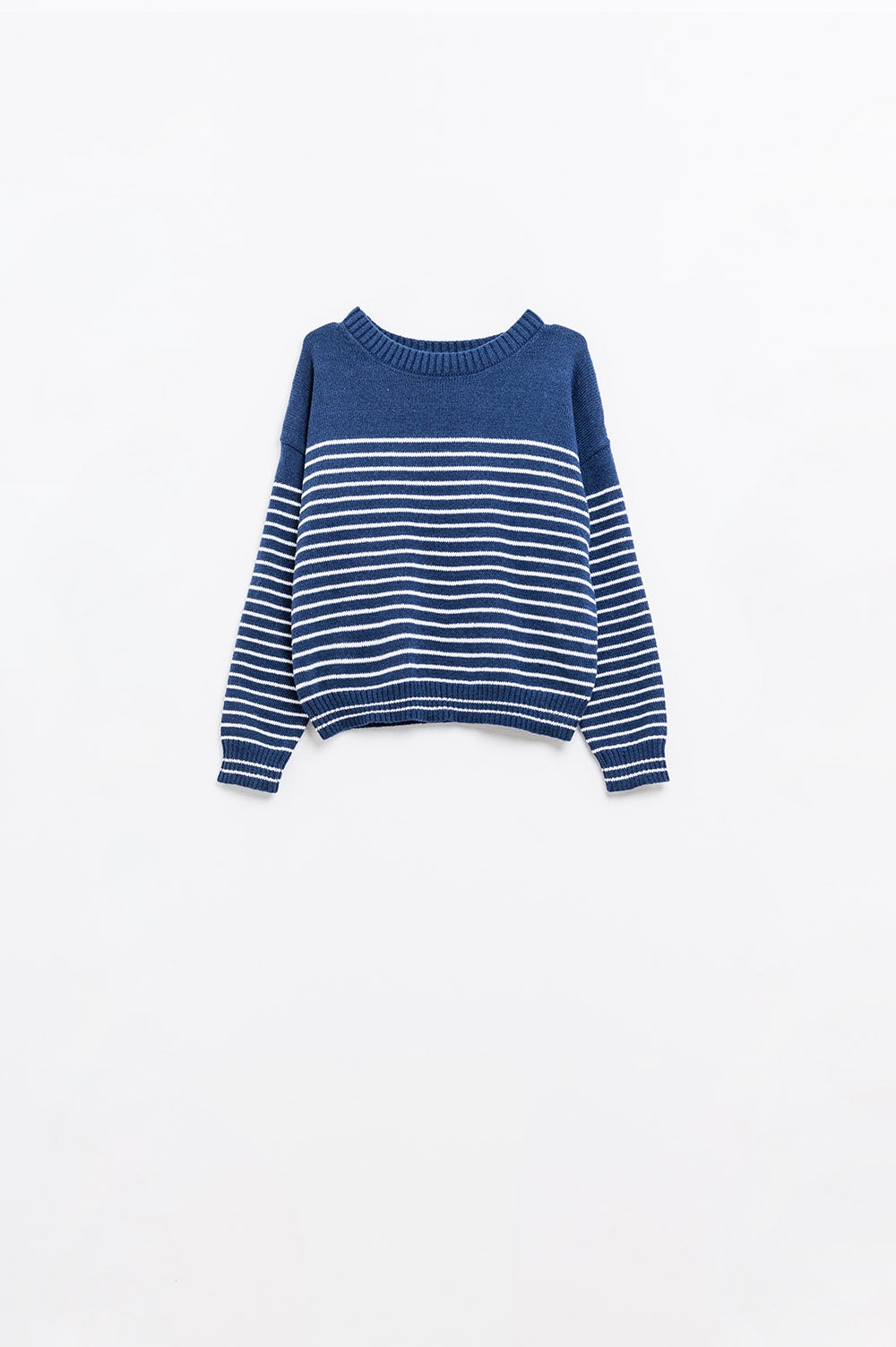 navy sweater with white stripes and boat neck - Sweaters