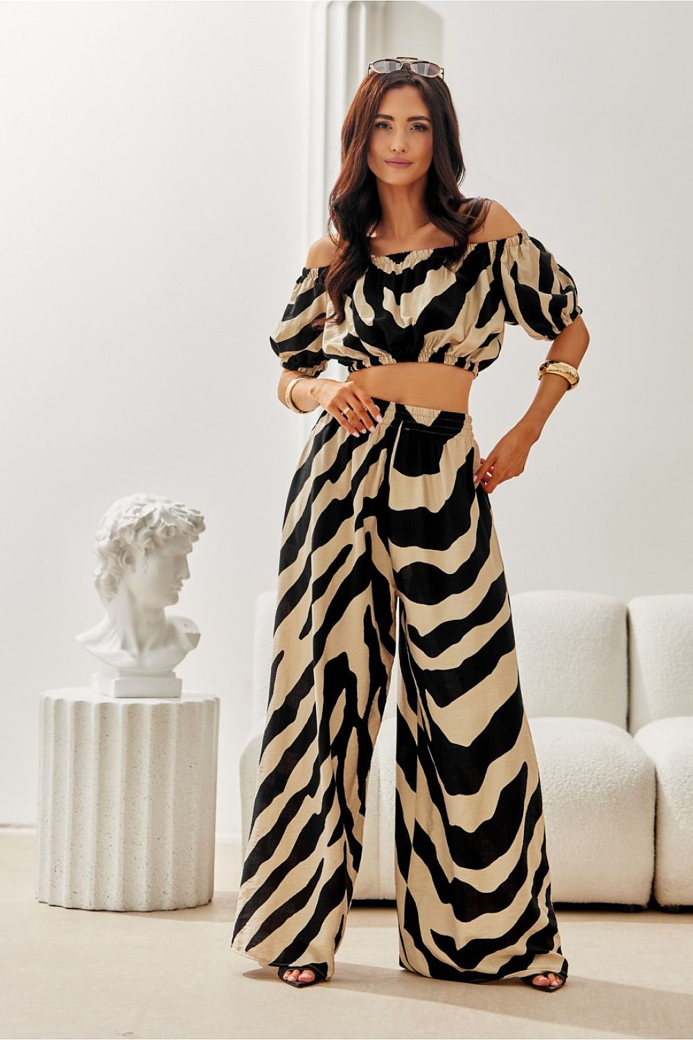 Off Shoulder Crop Top in Zebra Print -