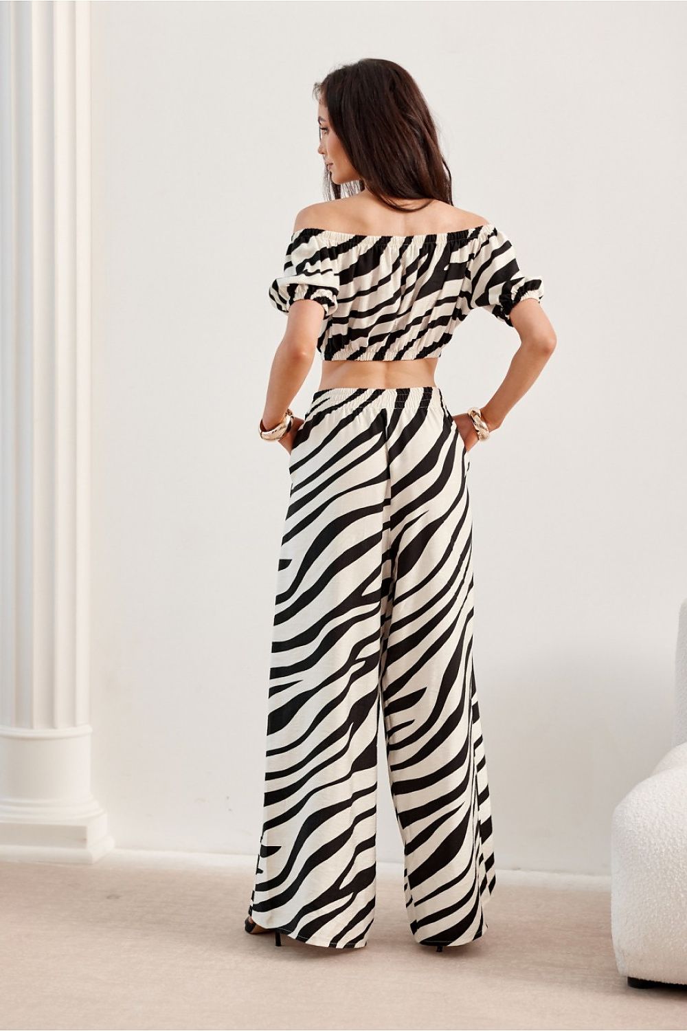 Off Shoulder Crop Top in Zebra Print -