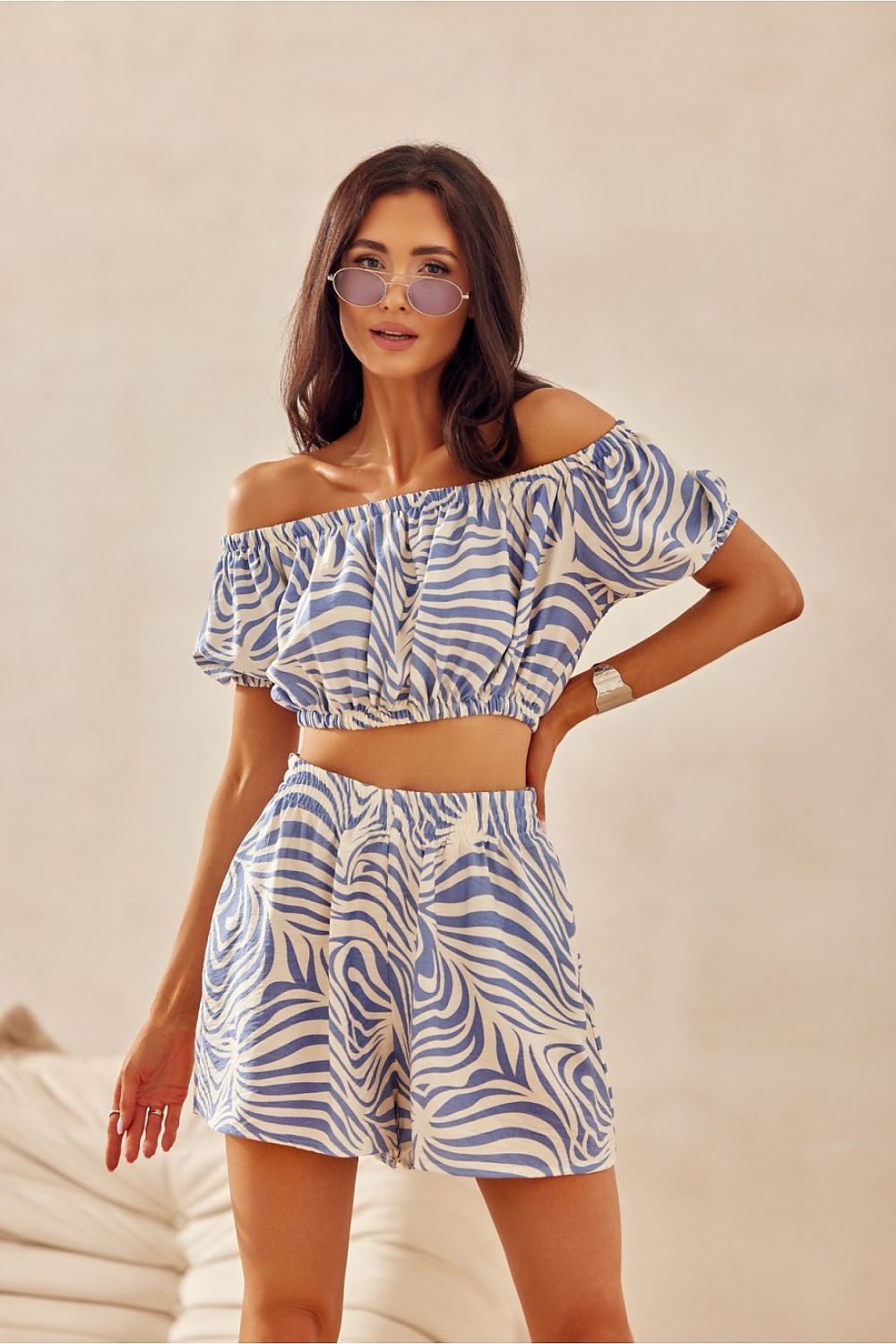 Off Shoulder Crop Top in Zebra Print -