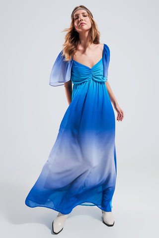 Robe longue à décolleté en cœur ombré en bleu