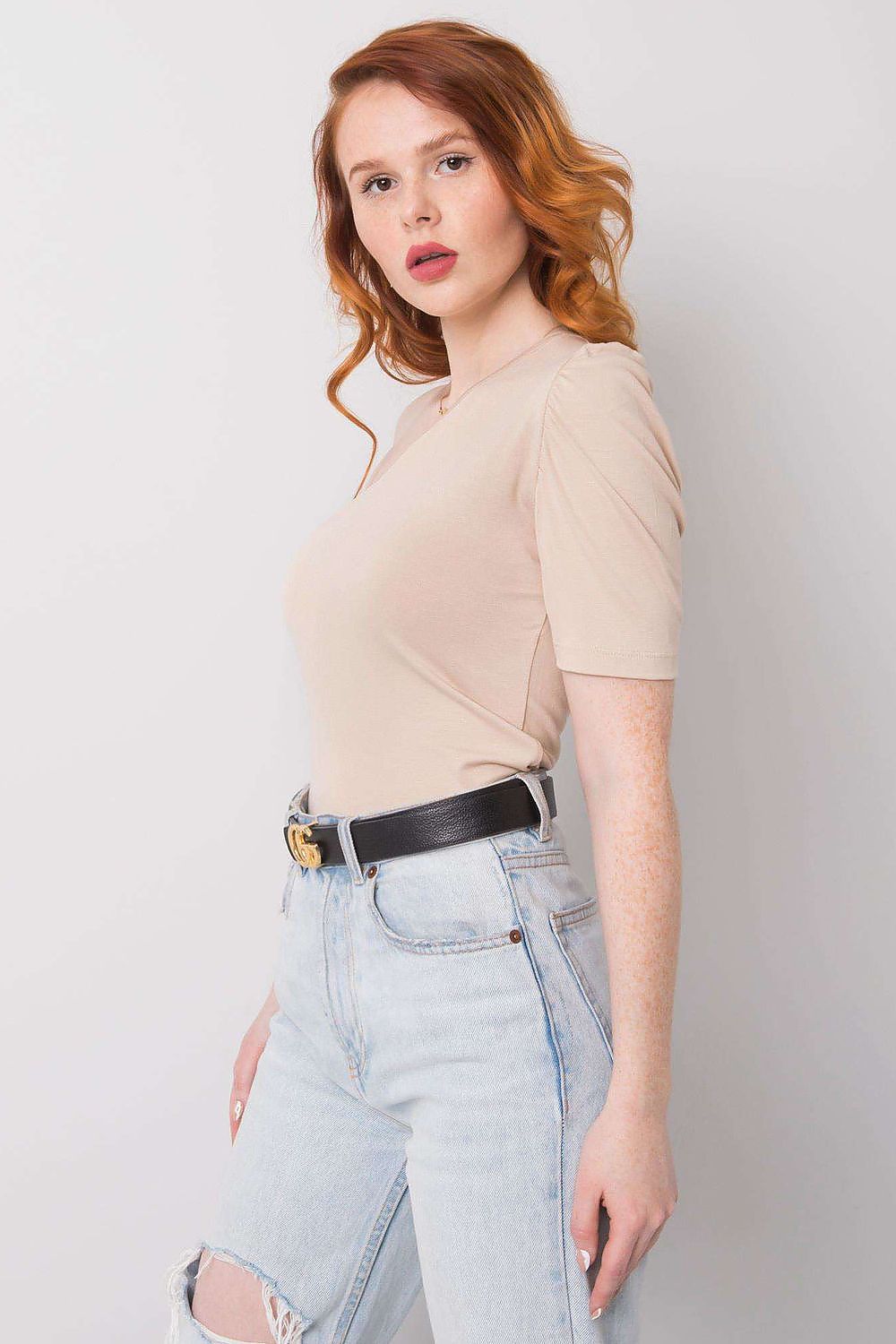 Boutique Lua One Shoulder Casual Top with Puff Sleeve -
