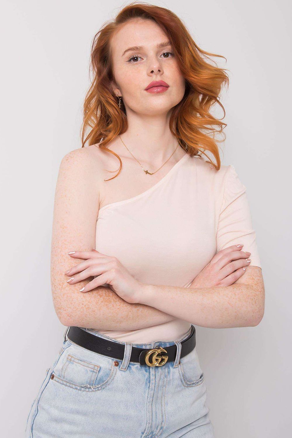 Boutique Lua One Shoulder Casual Top with Puff Sleeve -