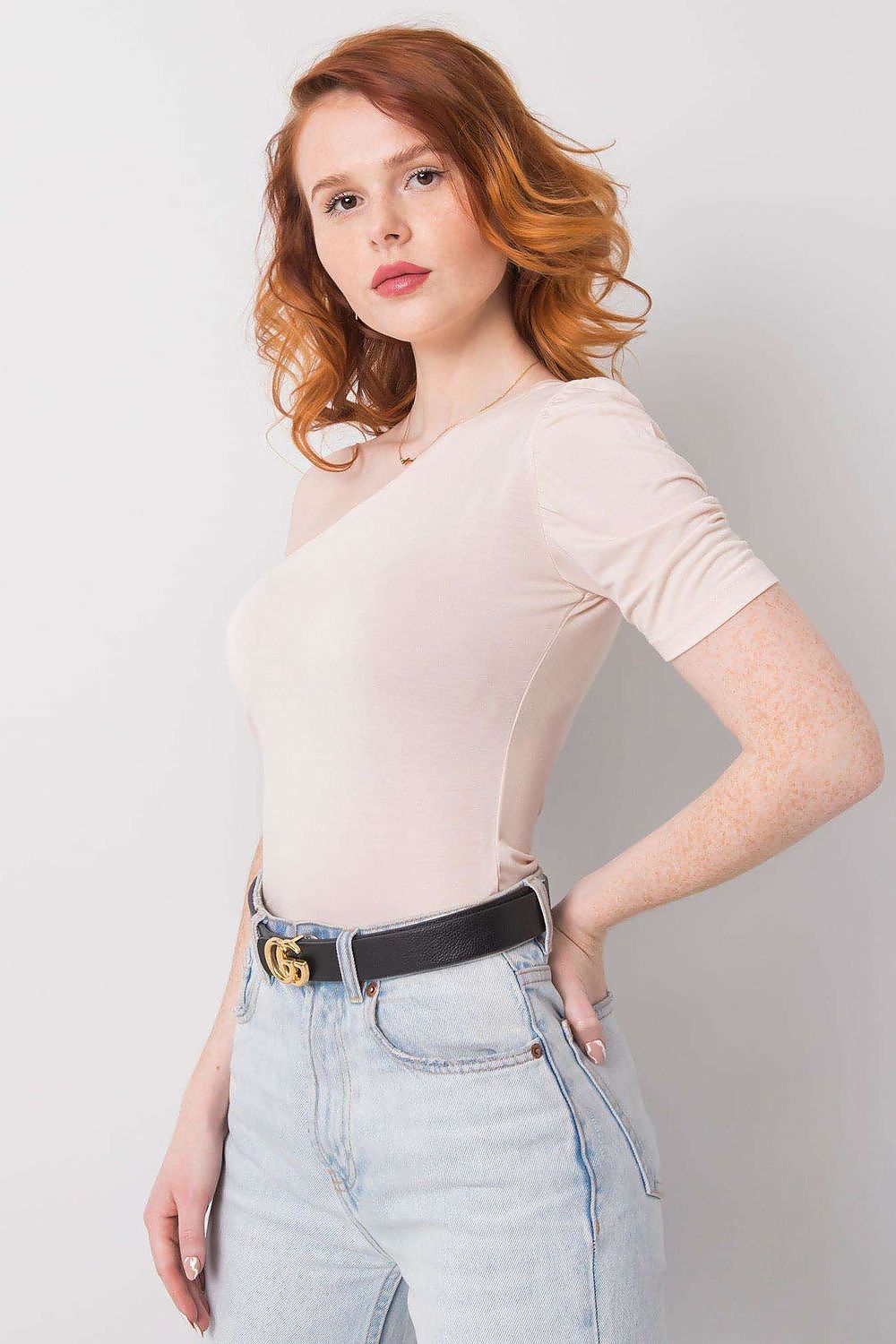 Boutique Lua One Shoulder Casual Top with Puff Sleeve -