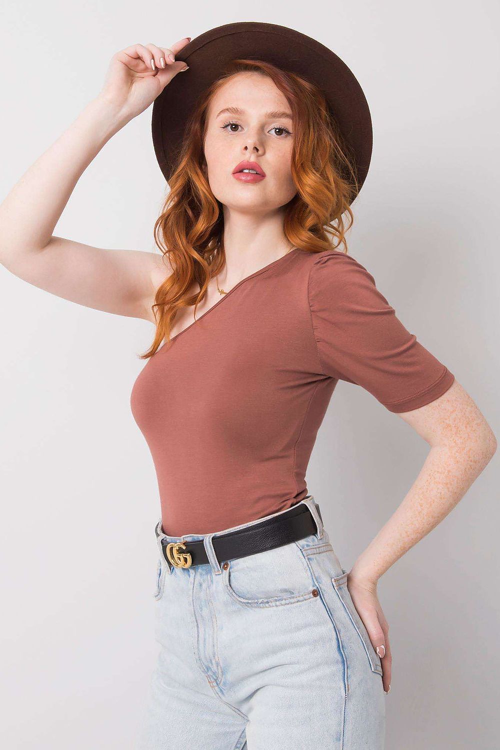 Boutique Lua One Shoulder Casual Top with Puff Sleeve -