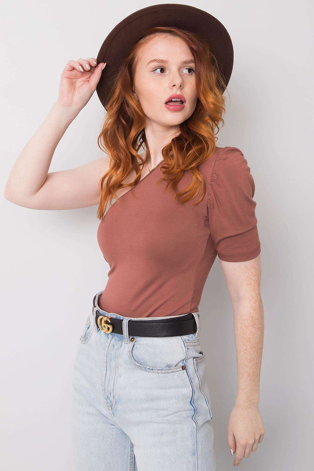 Boutique Lua One Shoulder Casual Top with Puff Sleeve -