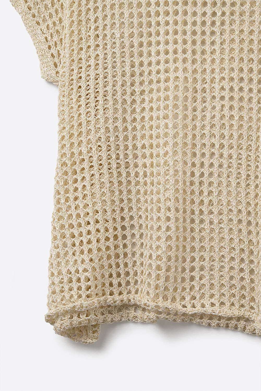 Open Knit Crochet dropped Sleeved Top in Beige - Jumpers
